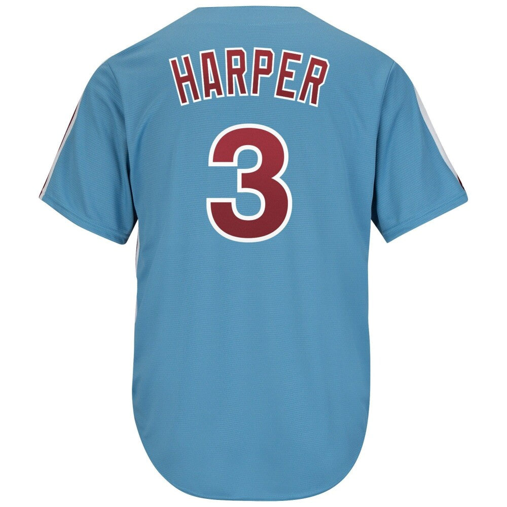 MenS Majestic Bryce Harper Light Blue Philadelphia Phillies Cool Base Cooperstown Player Jersey