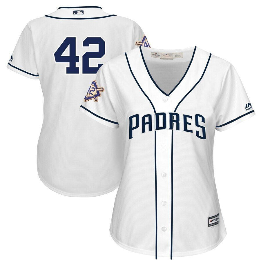 San Diego Padres Majestic Womens 2019 Jackie Robinson Day Official Cool Base Jersey White 2019