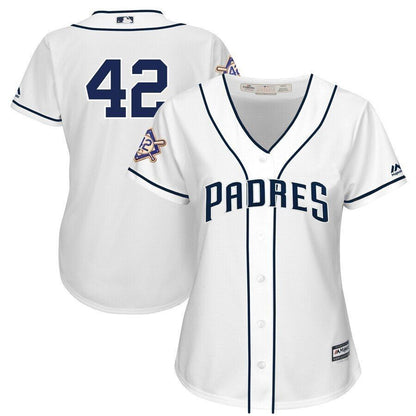 San Diego Padres Majestic Womens 2019 Jackie Robinson Day Official Cool Base Jersey White 2019