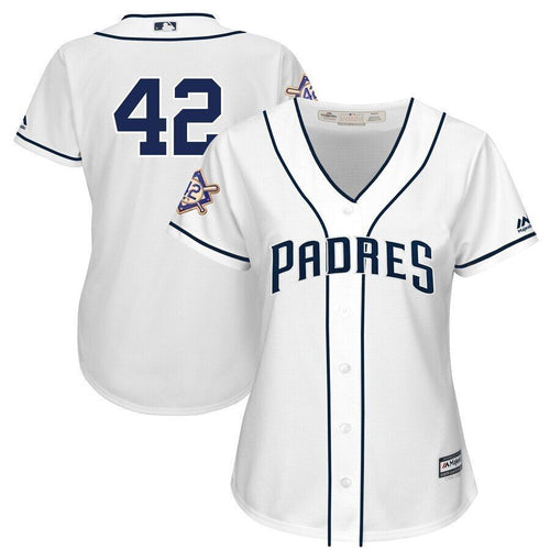 San Diego Padres Majestic Womens 2019 Jackie Robinson Day Official Cool Base Jersey White 2019