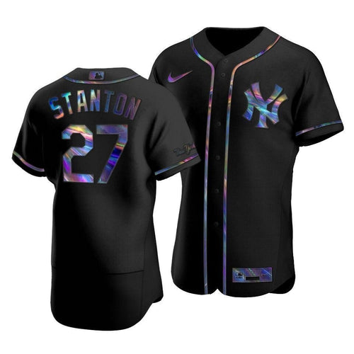 Men'S New York Yankees Giancarlo Stanton #27 Iridescent Logo Holographic Limited Jersey Black