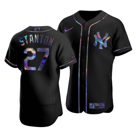 Men'S New York Yankees Giancarlo Stanton #27 Iridescent Logo Holographic Limited Jersey Black