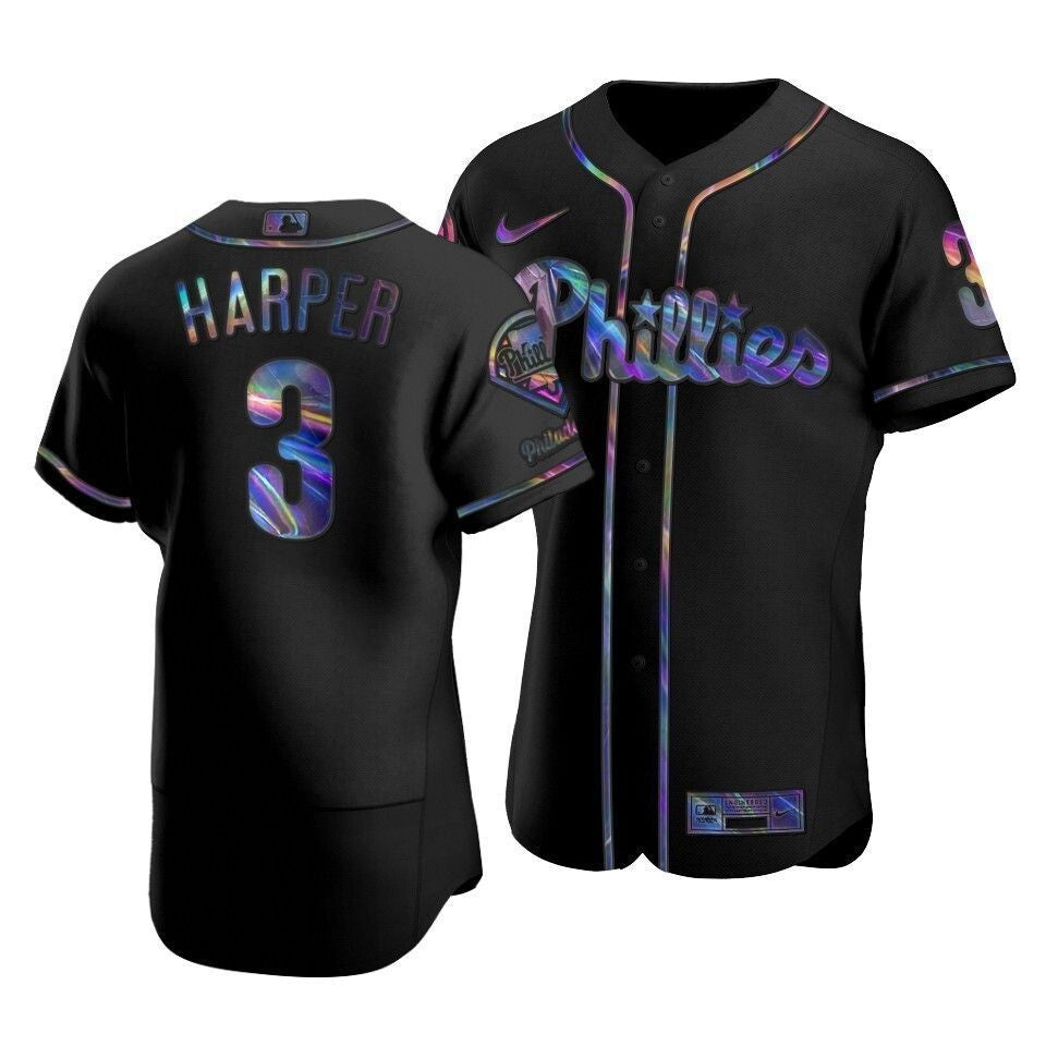 Men'S Philadelphia Phillies Bryce Harper #3 Iridescent Logo Holographic Limited Jersey Black