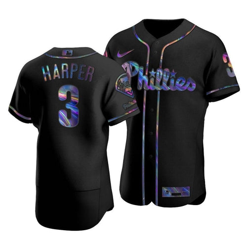 Men'S Philadelphia Phillies Bryce Harper #3 Iridescent Logo Holographic Limited Jersey Black