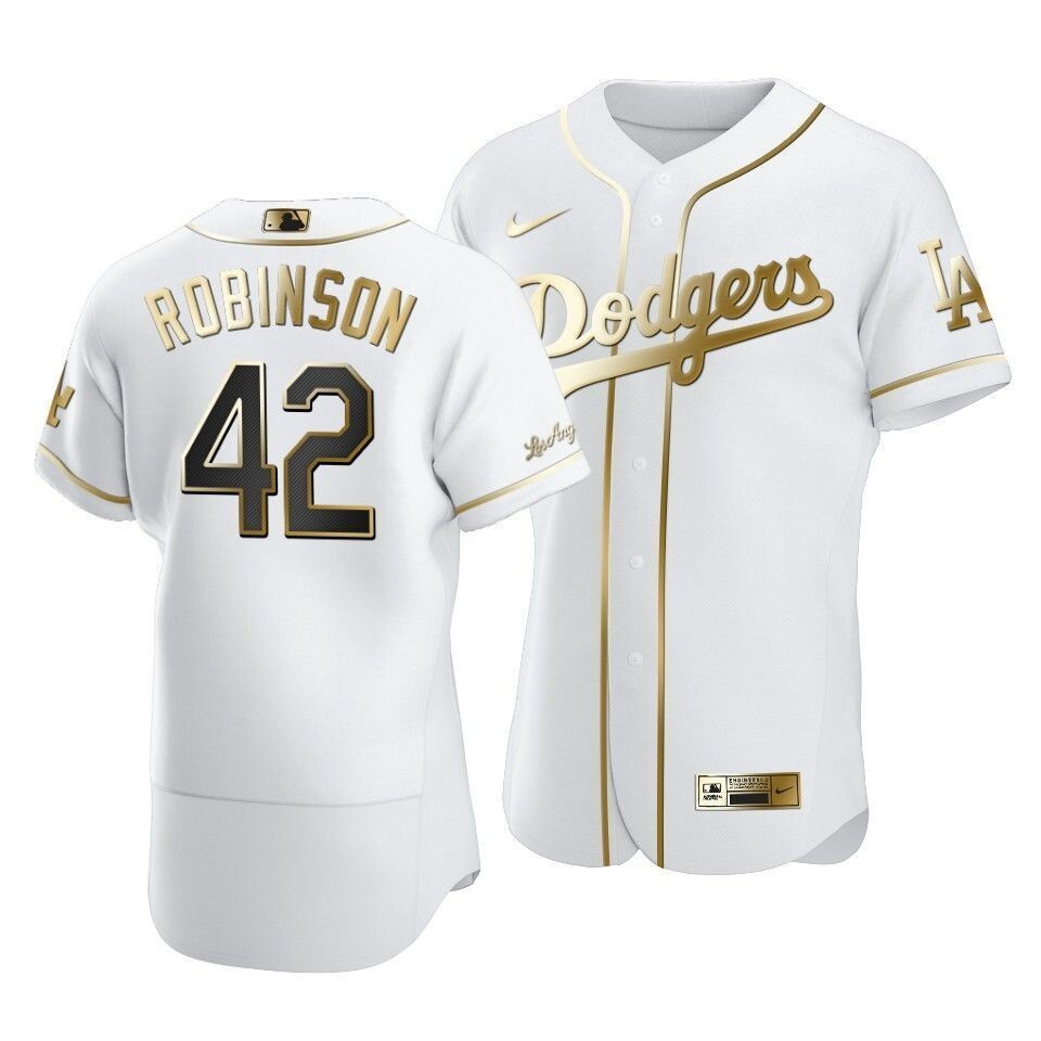 Men Los Angeles Dodgers Jackie Robinson #42 Jackie Robinson Day Golden Edition Jersey White