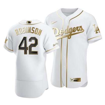 Men Los Angeles Dodgers Jackie Robinson #42 Jackie Robinson Day Golden Edition Jersey White