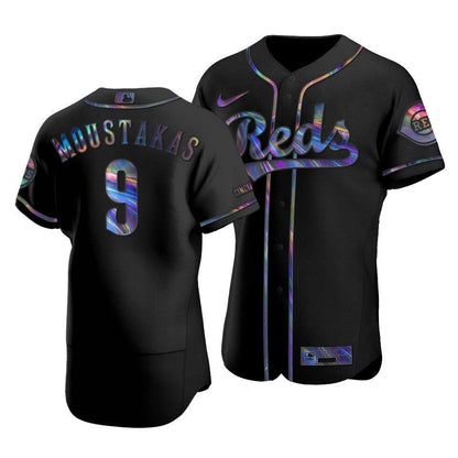 Cincinnati Reds Mike Moustakas #9 Iridescent Logo Holographic Limited Jersey Black