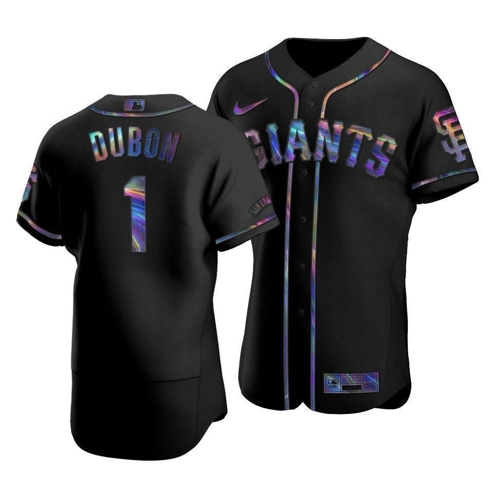Men'S San Francisco Giants Mauricio Dubon #1 Iridescent Logo Holographic Limited  Jersey Black