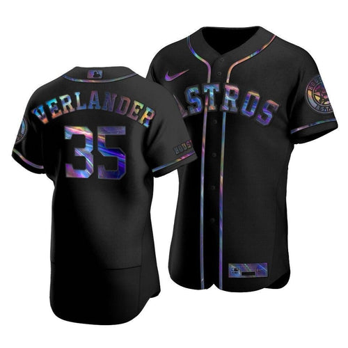 Men'S Houston Astros Justin Verlander #35 Iridescent Logo Holographic Limited  Jersey Black