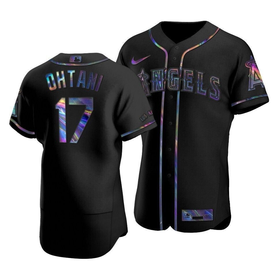 Men'S Los Angeles Angels Shohei Ohtani #17 Iridescent Logo Holographic Limited Jersey Black