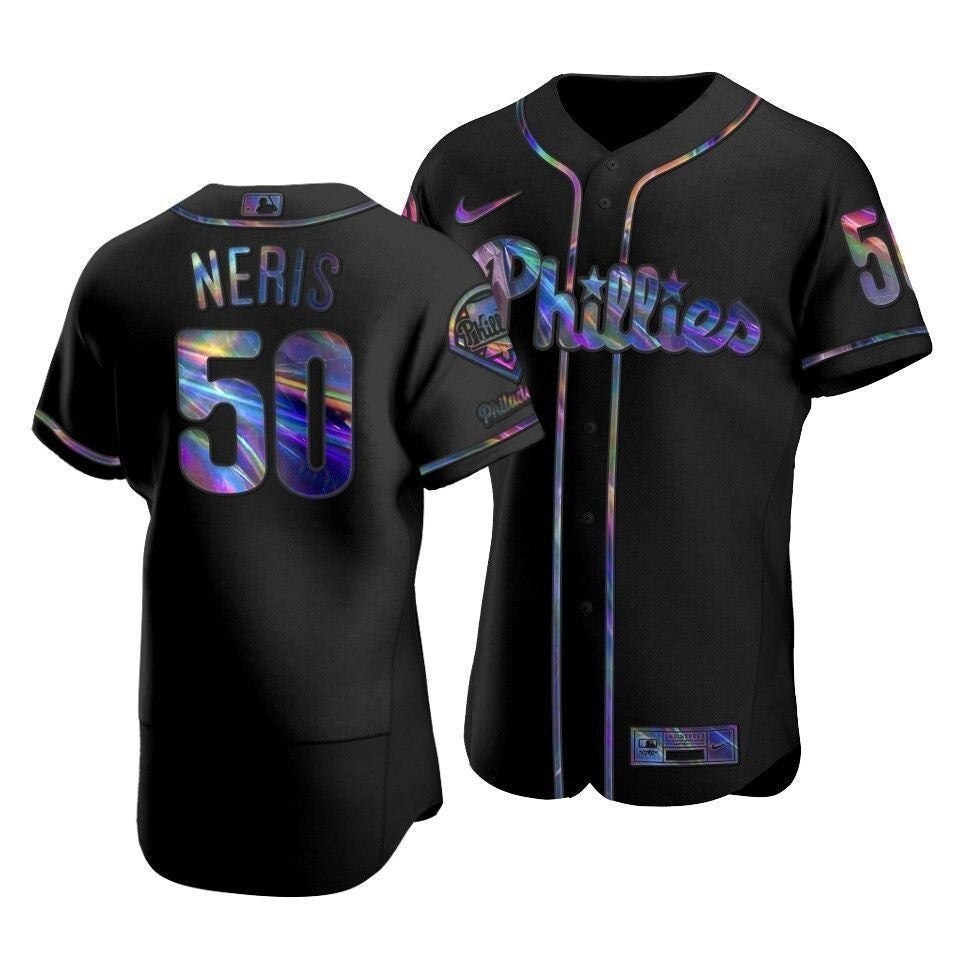 Men'S Philadelphia Phillies Hector Neris #50 Iridescent Logo Holographic Limited Jersey Black