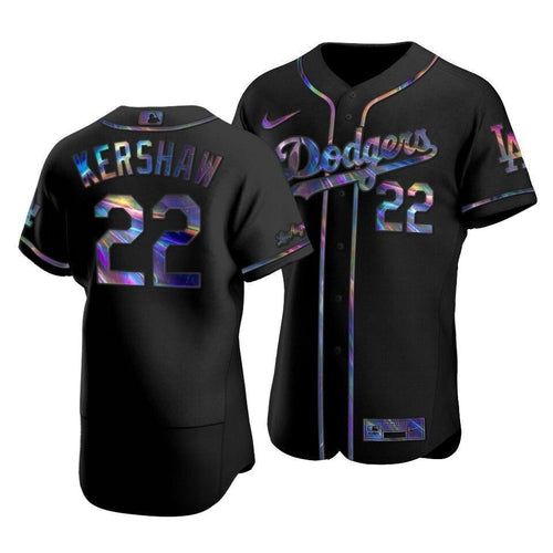 Men'S Los Angeles Dodgers Clayton Kershaw #22 Iridescent Logo Holographic Limited  Jersey Black