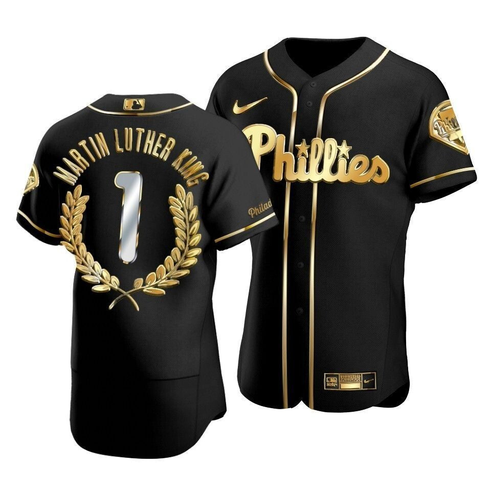 Men'S Philadelphia Phillies Martin Luther King Black Special Golden Edition Jersey