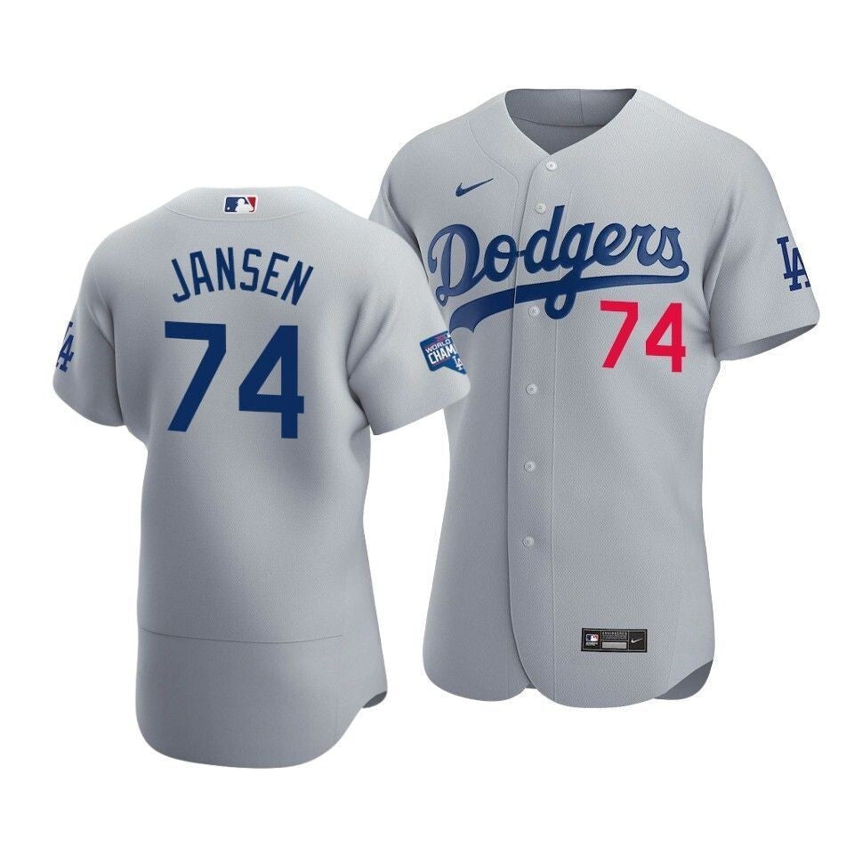 Men'S Los Angeles Dodgers Kenley Jansen #74 2020 World Series Champions  Alternate Jersey Gray