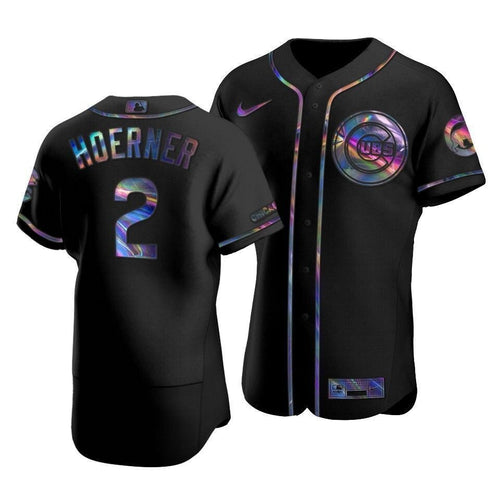 Men'S Chicago Cubs Nico Hoerner #2 Iridescent Logo Holographic Limited  Jersey Black