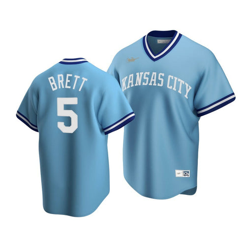 Men'S Kansas City Royals George Brett #5 Cooperstown Collection Light Blue Road Jersey