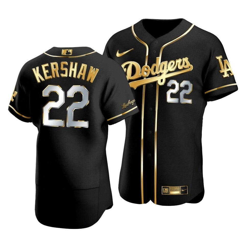 Men'S Los Angeles Dodgers Clayton Kershaw #22 Golden Edition Black  Jersey