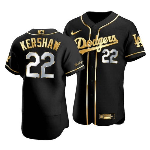 Men'S Los Angeles Dodgers Clayton Kershaw #22 Golden Edition Black  Jersey