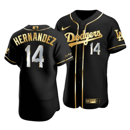 Men'S Los Angeles Dodgers Enrique Hernandez #14 Golden Edition Black  Jersey