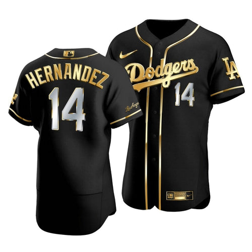 Men'S Los Angeles Dodgers Enrique Hernandez #14 Golden Edition Black  Jersey