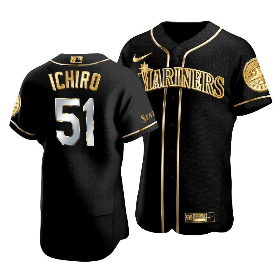 Men'S Seattle Mariners Ichiro Suzuki #51 Golden Edition Black  Jersey