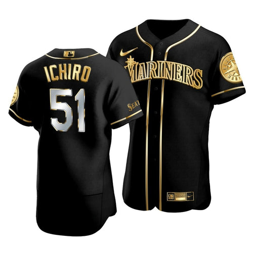 Men'S Seattle Mariners Ichiro Suzuki #51 Golden Edition Black  Jersey