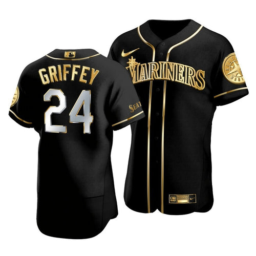 Men'S Seattle Mariners Ken Griffey Jr. #24 Golden Edition Black  Jersey