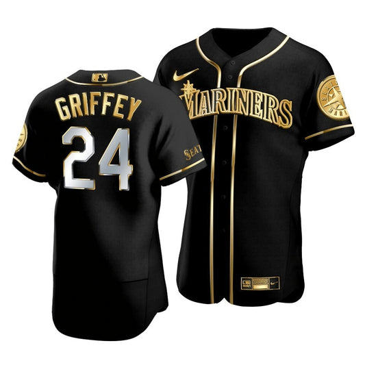 Men'S Seattle Mariners Ken Griffey Jr. #24 Golden Edition Black  Jersey