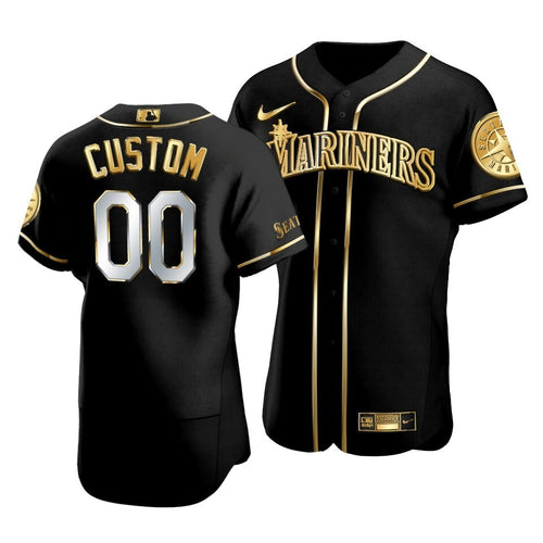 Men'S Seattle Mariners Custom #00 Golden Edition Black  Jersey