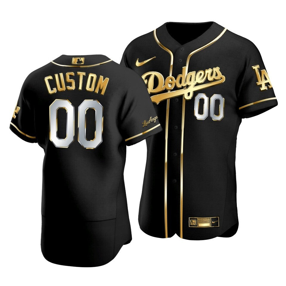 Men'S Los Angeles Dodgers Custom #00 Golden Edition Black  Jersey