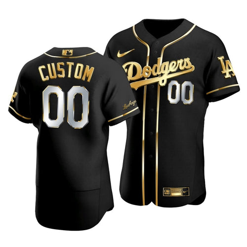 Men'S Los Angeles Dodgers Custom #00 Golden Edition Black  Jersey