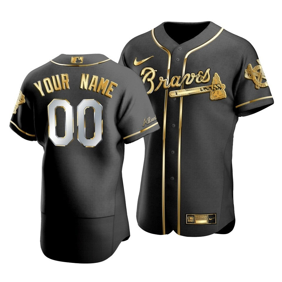 Men'S Atlanta Braves Custom #00 Gold Edition Black  Jersey
