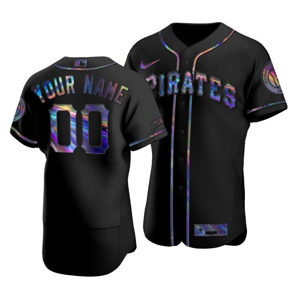 Men'S Pittsburgh Pirates Custom #00 Iridescent Logo Holographic Limited Jersey Black