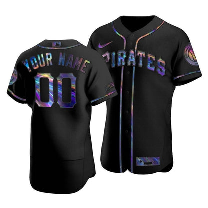 Men'S Pittsburgh Pirates Custom #00 Iridescent Logo Holographic Limited Jersey Black