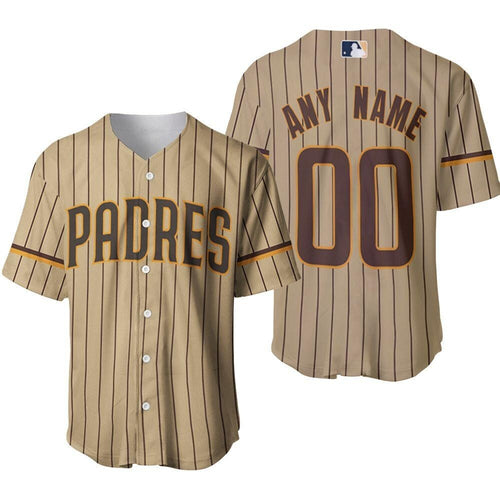 Personalized San Diego Padres 00 Anyname Mlb 2020 Light Brown Stripe Jersey Inspired Style Gift For San Diego Padres Fans Baseball Jersey -