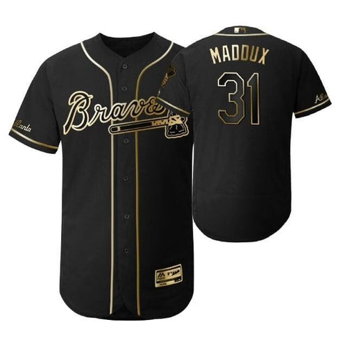 Atlanta Braves #31 Greg Maddux Mlb 2019 Golden Edition Black Jersey Gift For Braves Fans