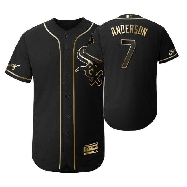 Chicago White Sox #7 Tim Anderson Mlb 2019 Golden Edition Black Jersey Gift For White Sox Fans