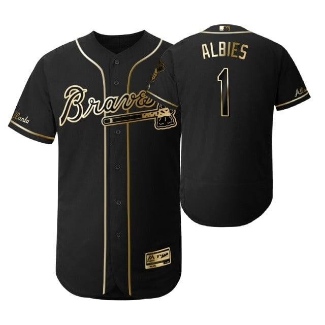 Atlanta Braves #1 Ozzie Albies Mlb 2019 Golden Edition Black Jersey Gift For Braves Fans