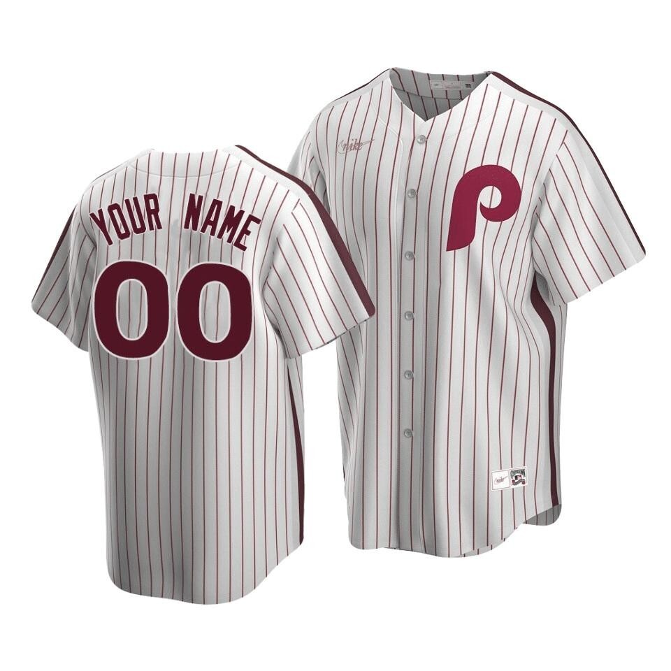 MenS Philadelphia Phillies Custom #00 Cooperstown Collection White Home Jersey
