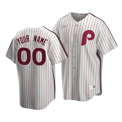 MenS Philadelphia Phillies Custom #00 Cooperstown Collection White Home Jersey