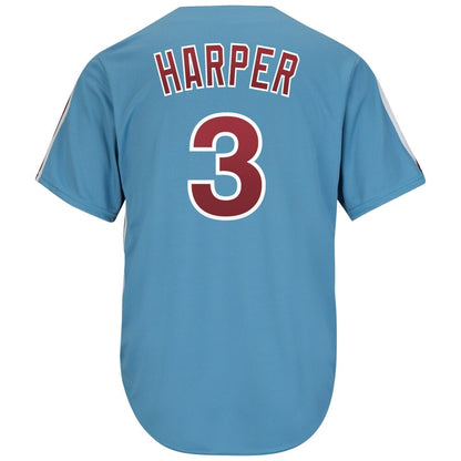 MenS Majestic Bryce Harper Light Blue Philadelphia Phillies Cool Base Cooperstown Player Jersey