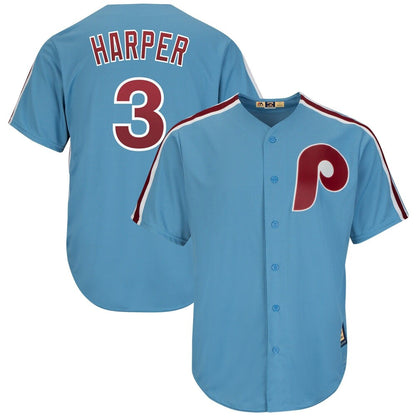 MenS Majestic Bryce Harper Light Blue Philadelphia Phillies Cool Base Cooperstown Player Jersey