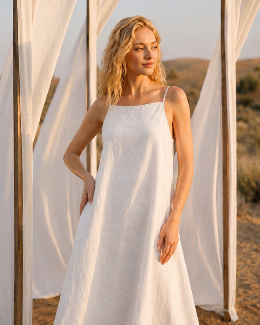 White Linen Dress for Women, Minimalist Linen Maxi Dress, Simple Linen Dress, Linen Spaghetti Strap Dress, Open Back Dress, Linen Clothing