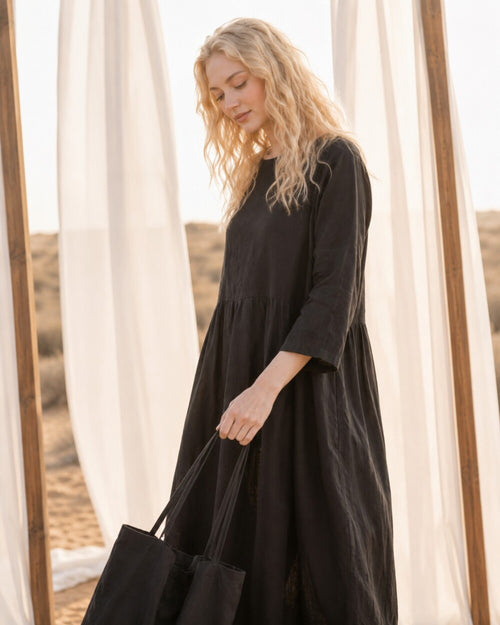 Oversized Linen Midi Dress, Custom Cotton Robe Style Dress, Loose Fit Plus Size Summer Clothing, Linen Cotton Dress
