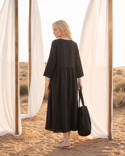 Oversized Linen Midi Dress, Custom Cotton Robe Style Dress, Loose Fit Plus Size Summer Clothing, Linen Cotton Dress