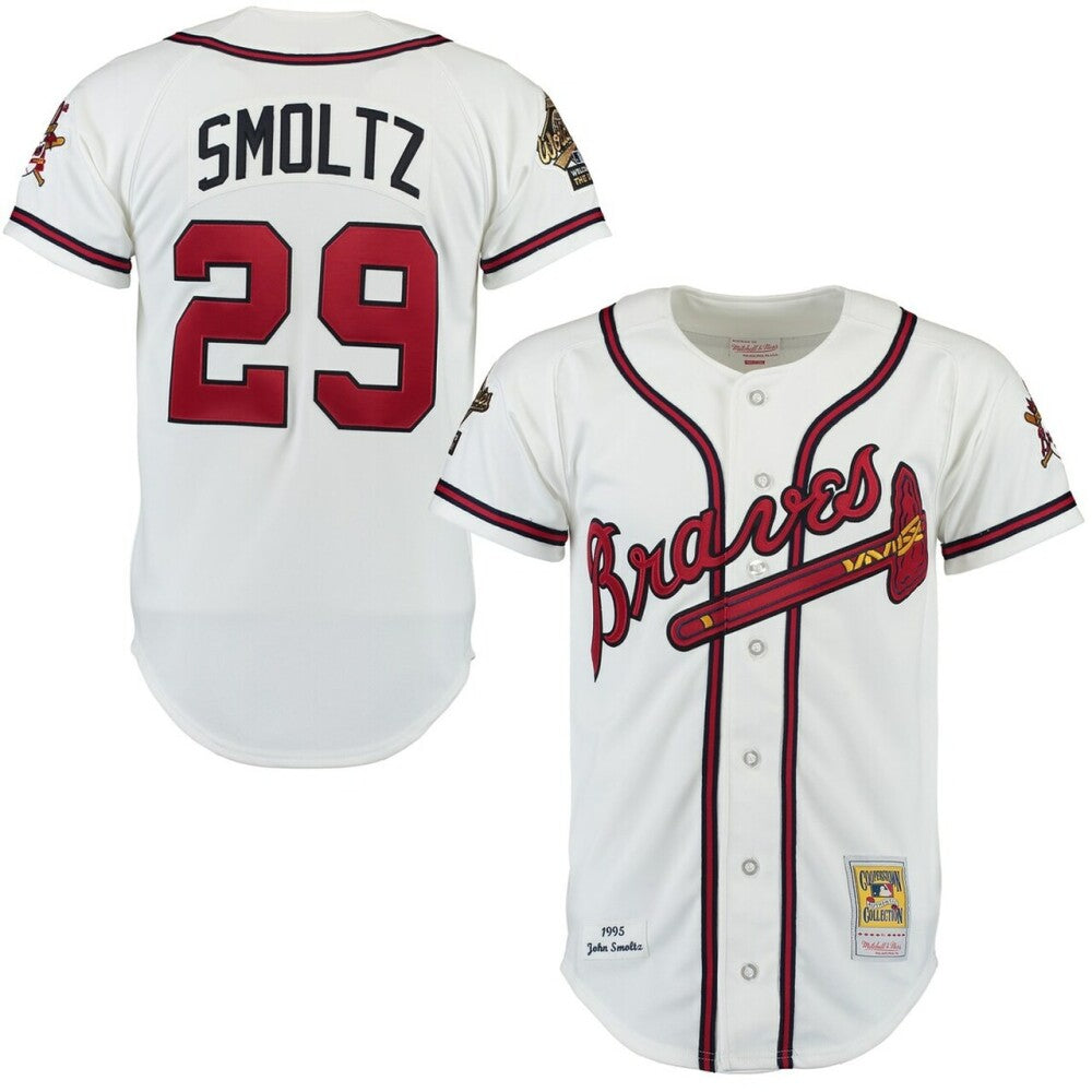 Men'S Atlanta Braves John Smoltz Mitchell & Ness White Throwback Baseball Jersey Mlb Baseball Jersey526