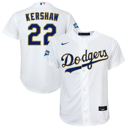 Los Angeles Dodgers Clayton Kershaw White/Gold 2021 Gold Program Player Baseball Jersey Mlb Baseball Jersey309