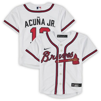 Preschool Atlanta Braves Ronald AcuA Jr. White Home Player Baseball Jersey Mlb Baseball Jersey537